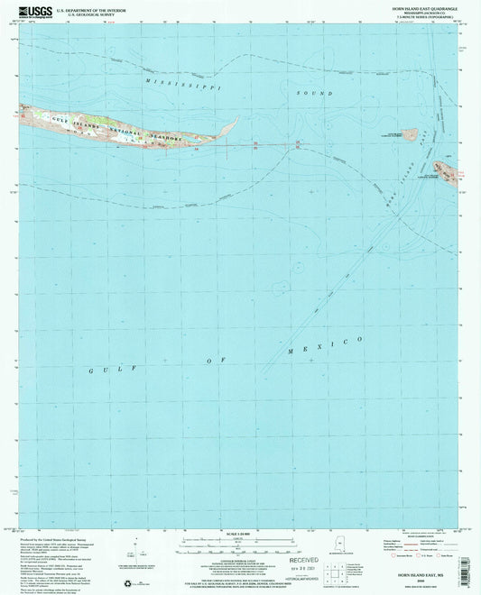 Classic USGS Horn Island East Mississippi 7.5'x7.5' Topo Map Image