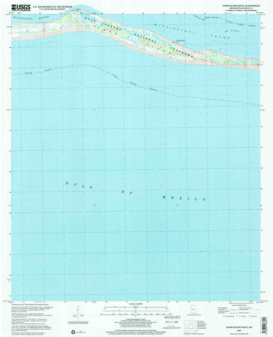 Classic USGS Horn Island West Mississippi 7.5'x7.5' Topo Map Image