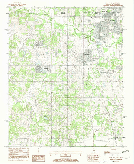 Classic USGS Horn Lake Mississippi 7.5'x7.5' Topo Map Image