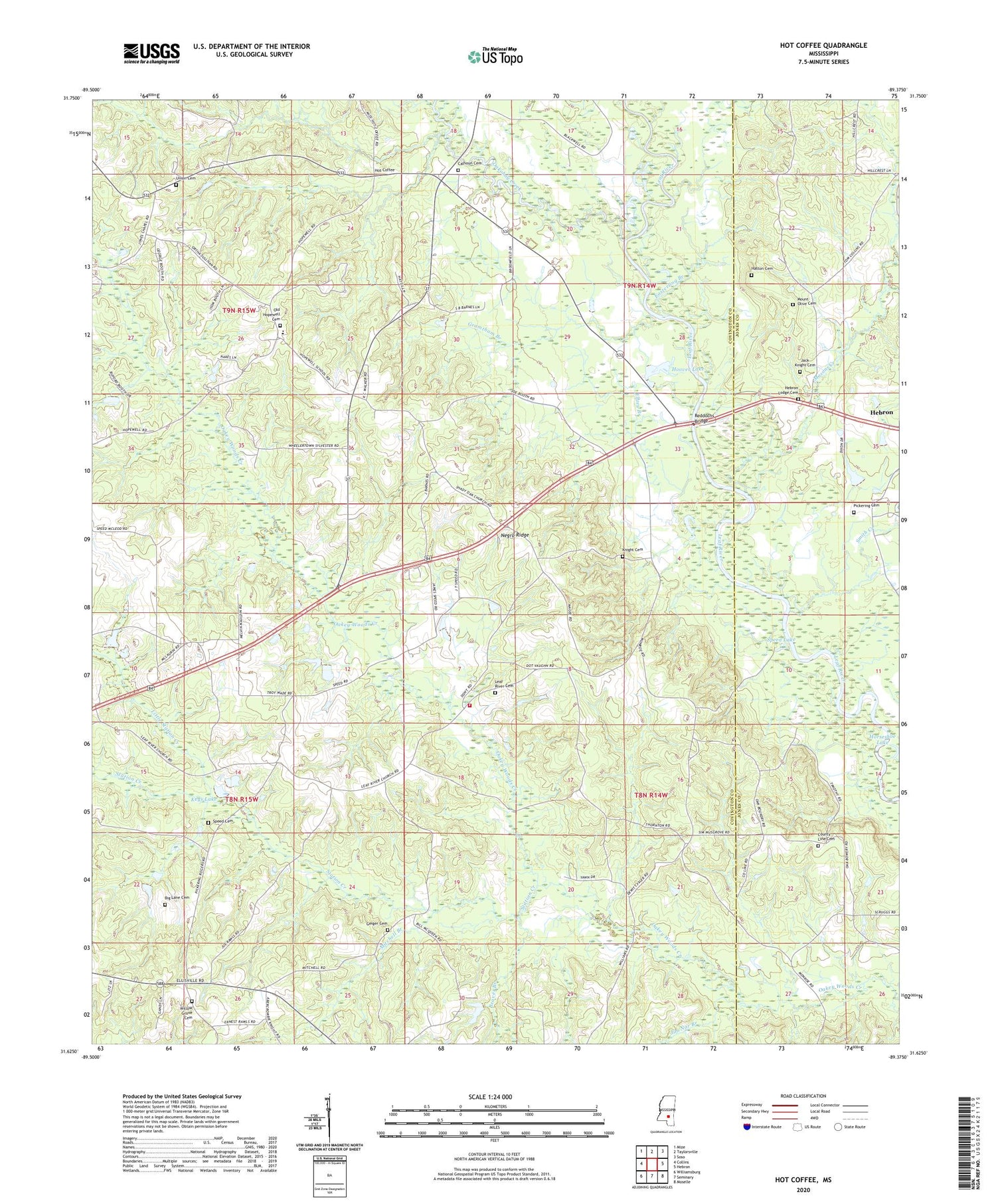 Hot Coffee Mississippi US Topo Map Image