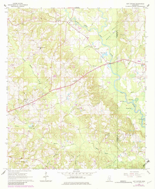 Classic USGS Hot Coffee Mississippi 7.5'x7.5' Topo Map Image