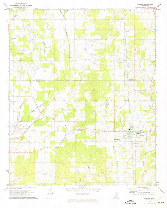 Classic USGS Houlka Mississippi 7.5'x7.5' Topo Map Image