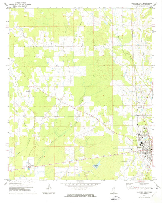 Classic USGS Houston West Mississippi 7.5'x7.5' Topo Map Image