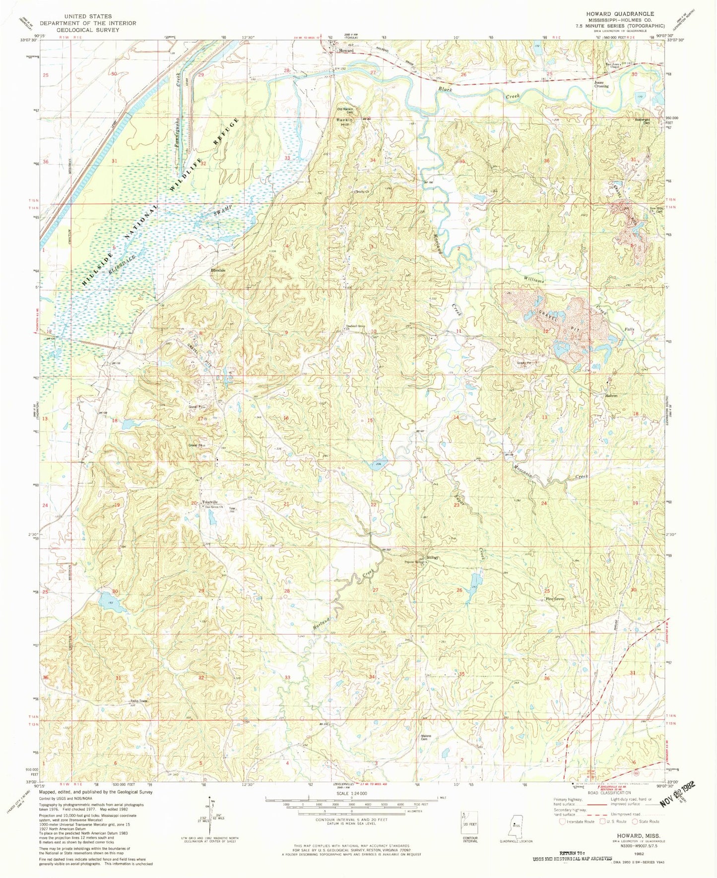 Classic USGS Howard Mississippi 7.5'x7.5' Topo Map Image