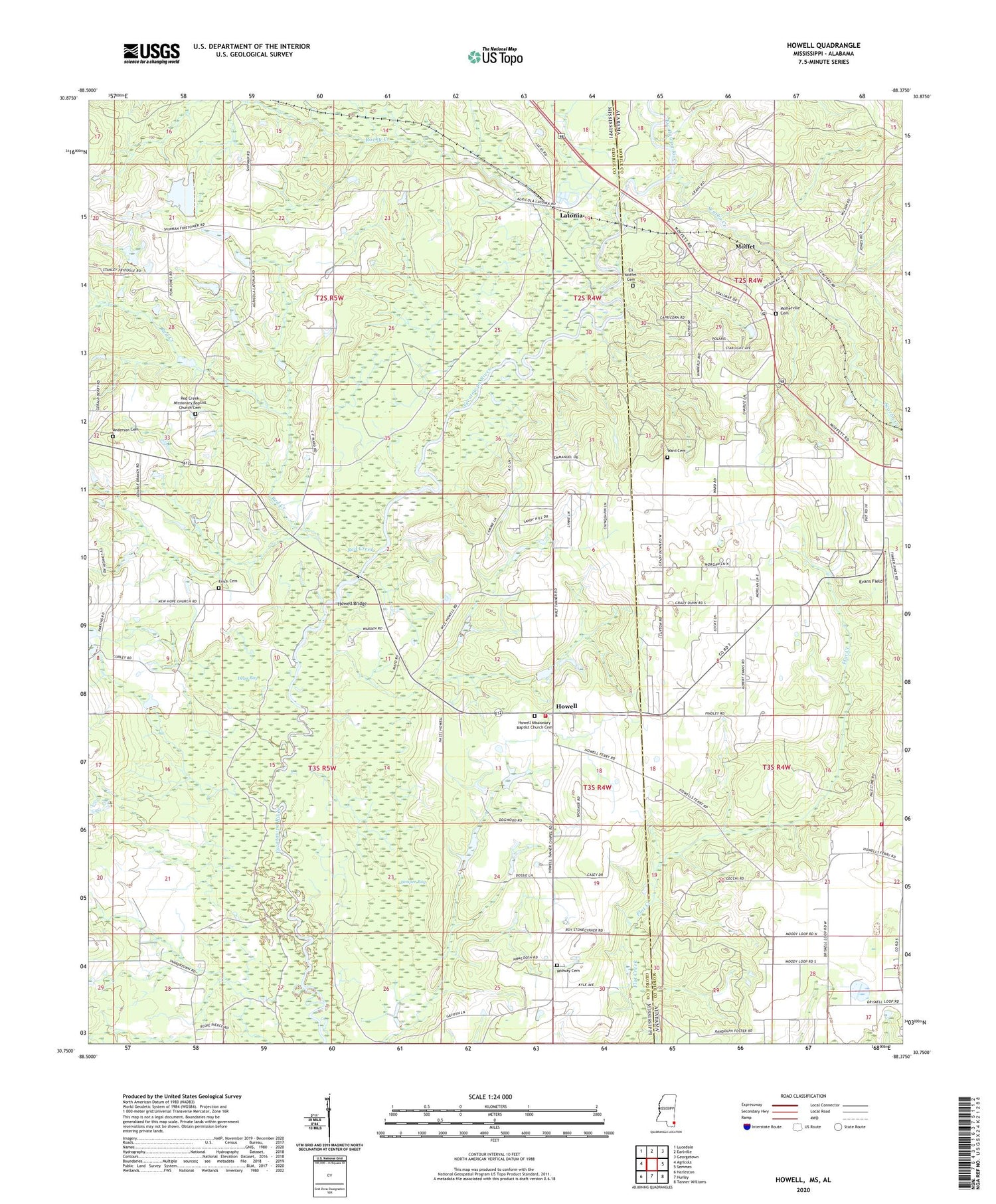Howell Mississippi US Topo Map Image