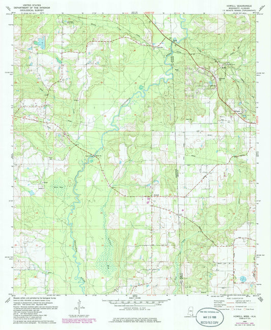 Classic USGS Howell Mississippi 7.5'x7.5' Topo Map Image