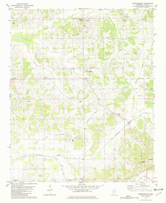 Classic USGS Independence Mississippi 7.5'x7.5' Topo Map Image