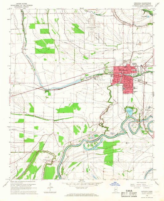 Classic USGS Indianola Mississippi 7.5'x7.5' Topo Map Image