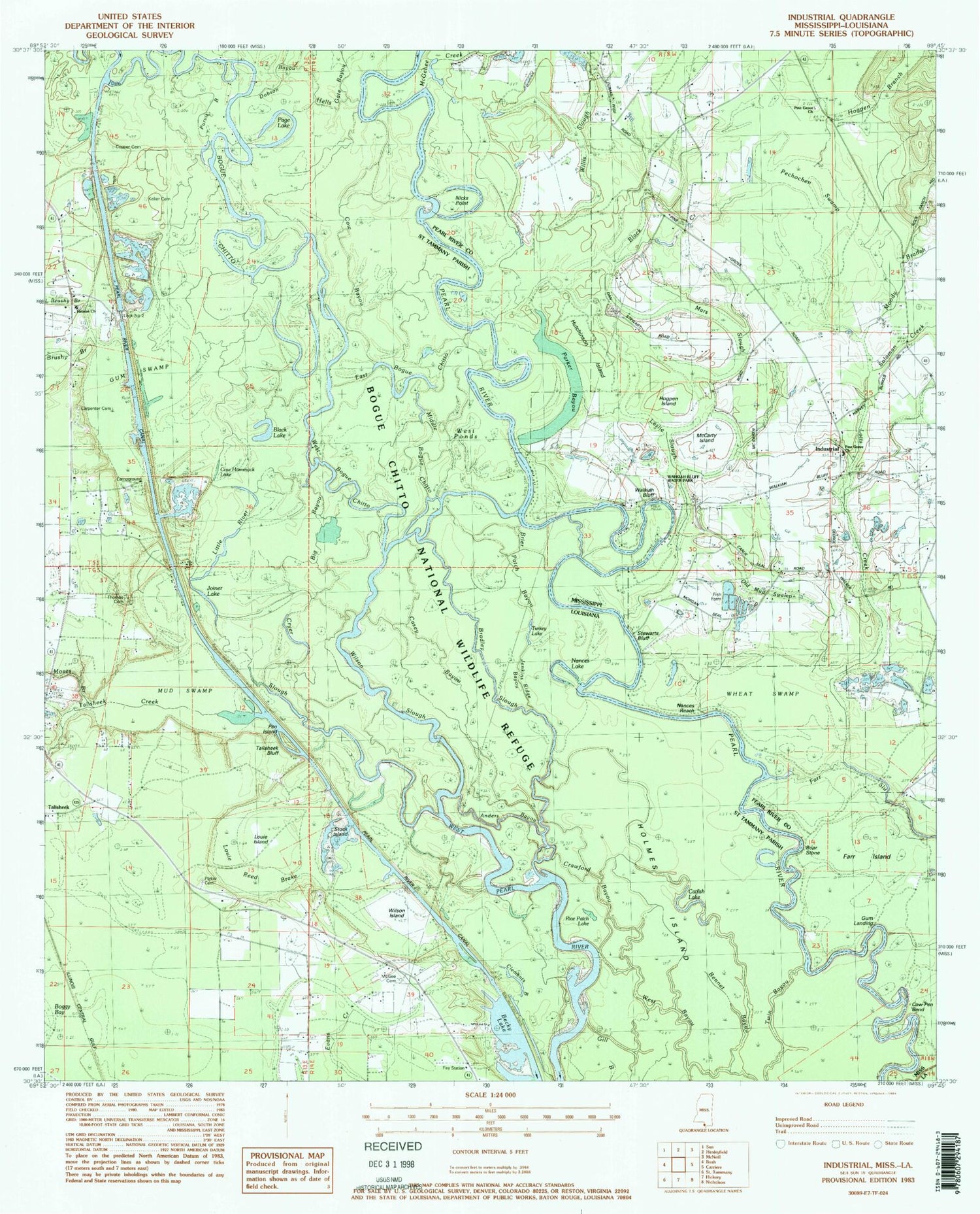 Classic USGS Industrial Mississippi 7.5'x7.5' Topo Map Image