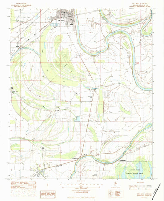 Classic USGS Itta Bena Mississippi 7.5'x7.5' Topo Map Image