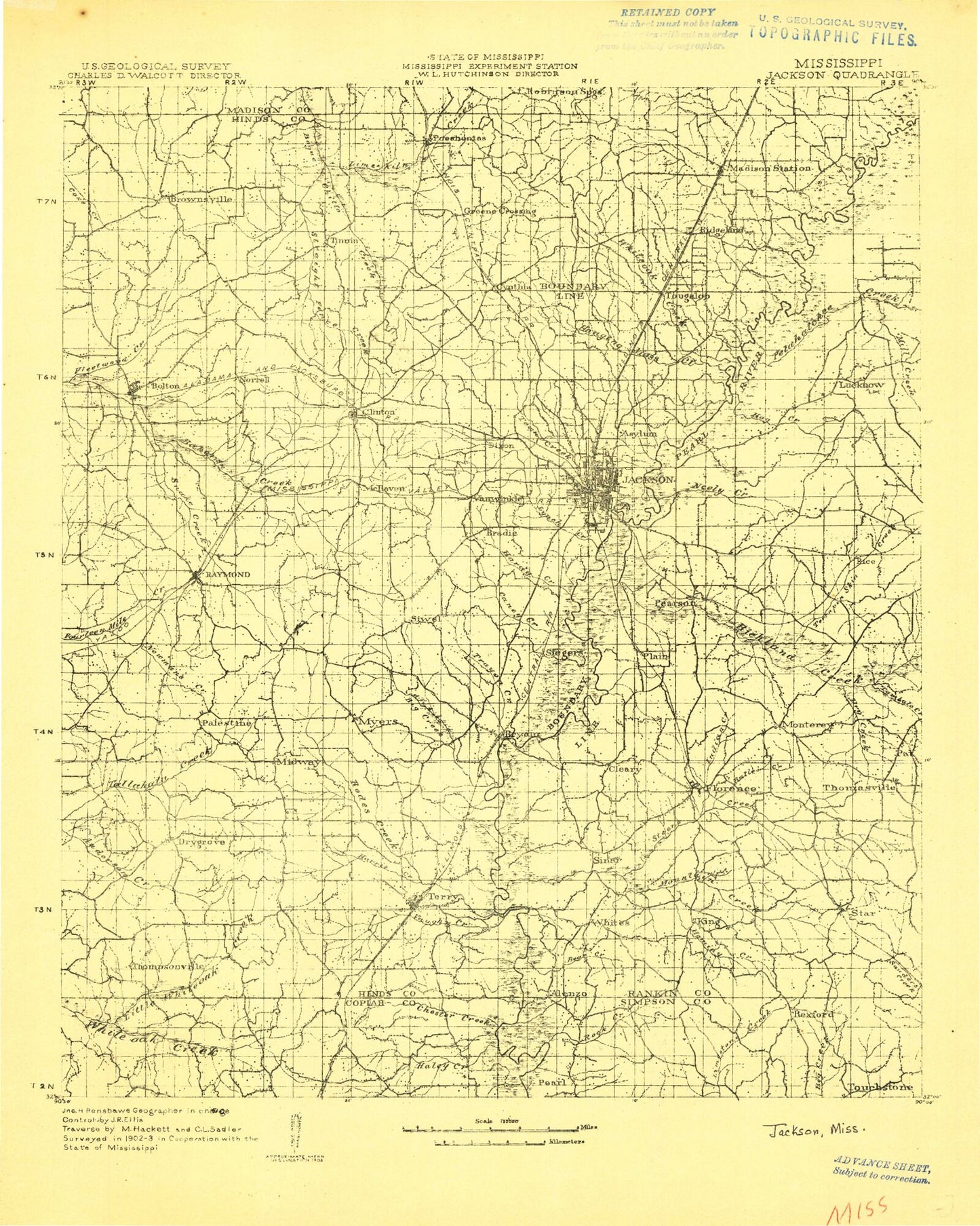 Historic 1903 Jackson Mississippi 30'x30' Topo Map Image