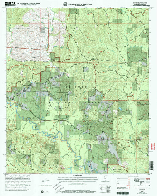 Classic USGS Janice Mississippi 7.5'x7.5' Topo Map Image