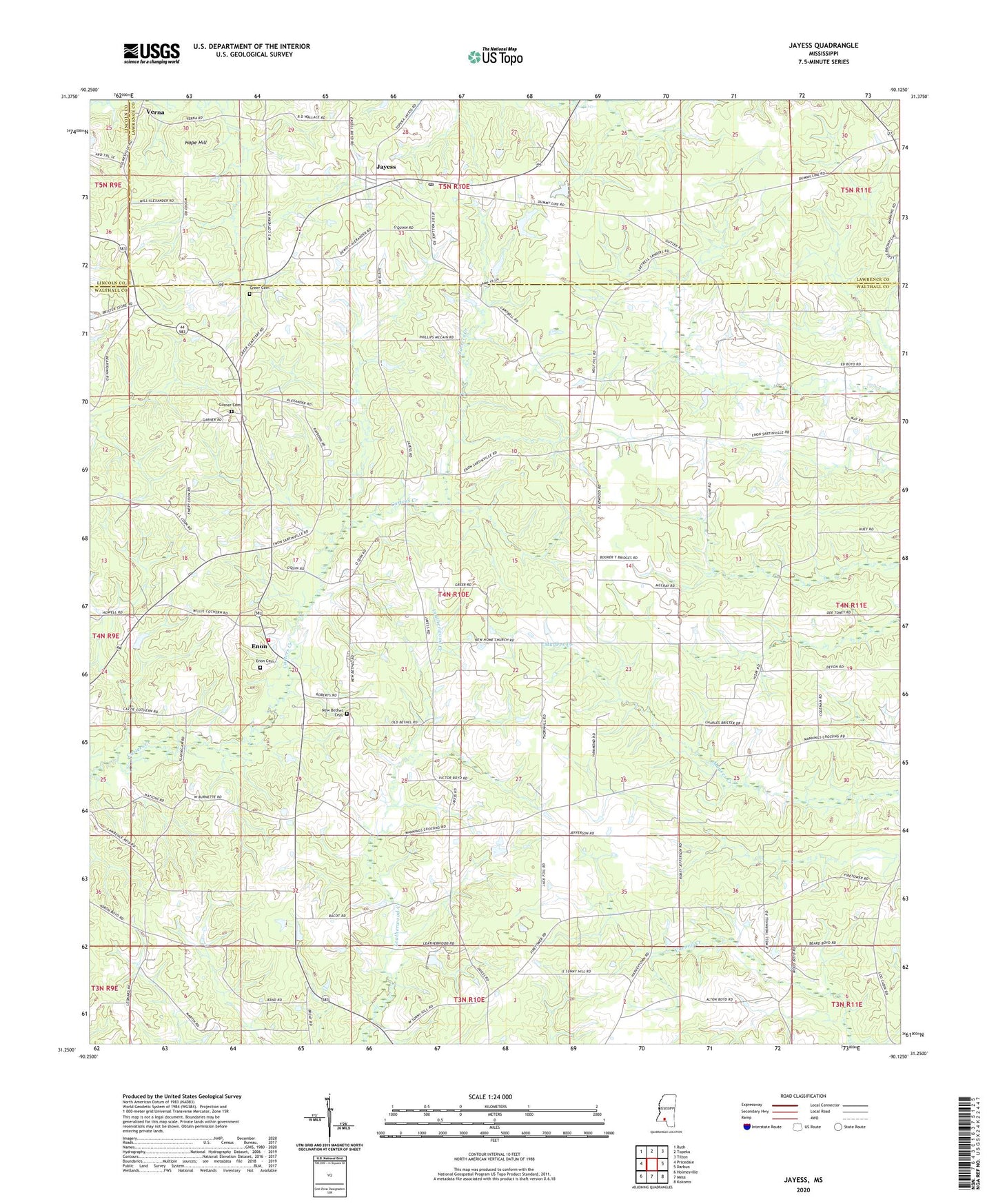 Jayess Mississippi US Topo Map Image