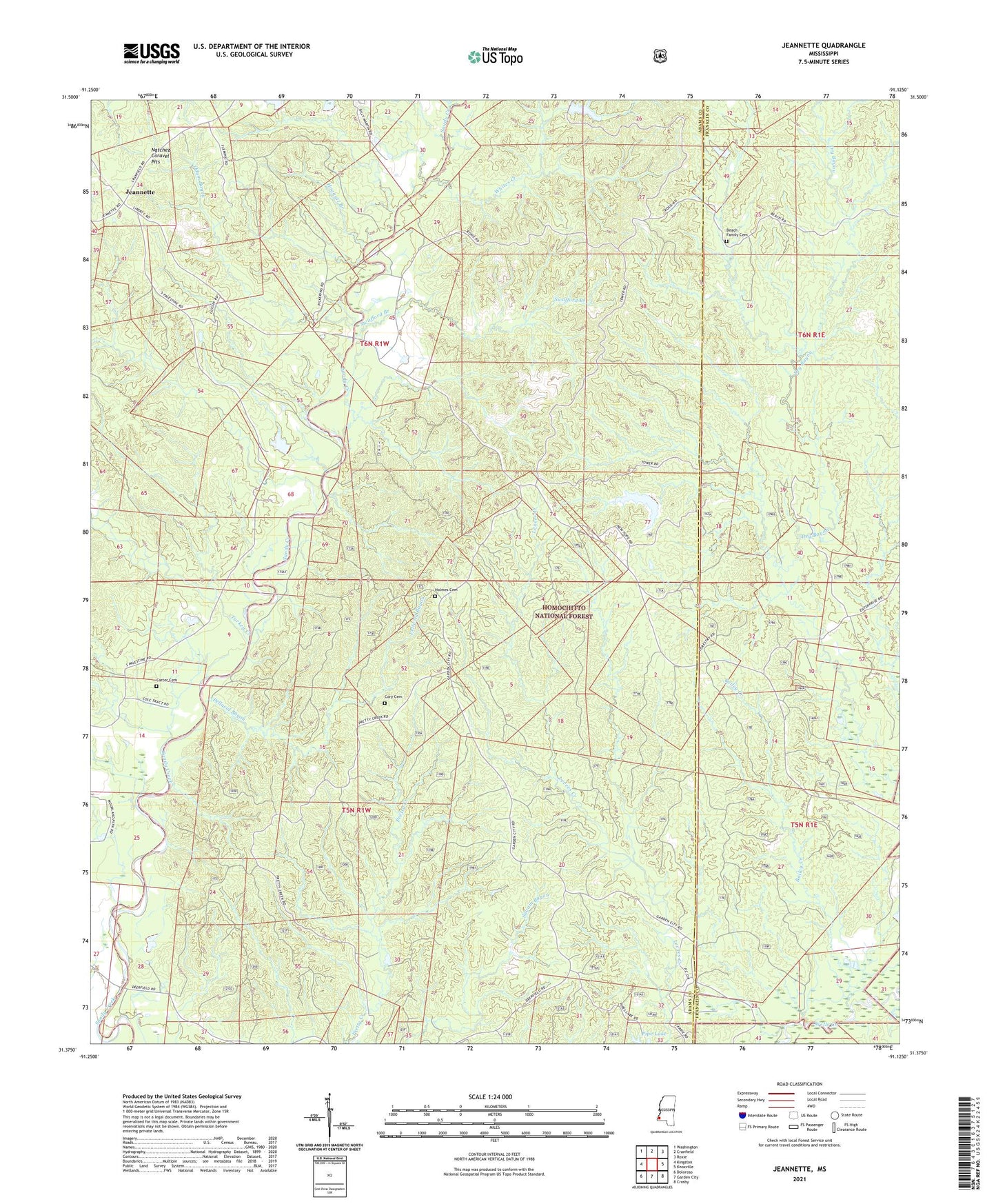 Jeannette Mississippi US Topo Map Image