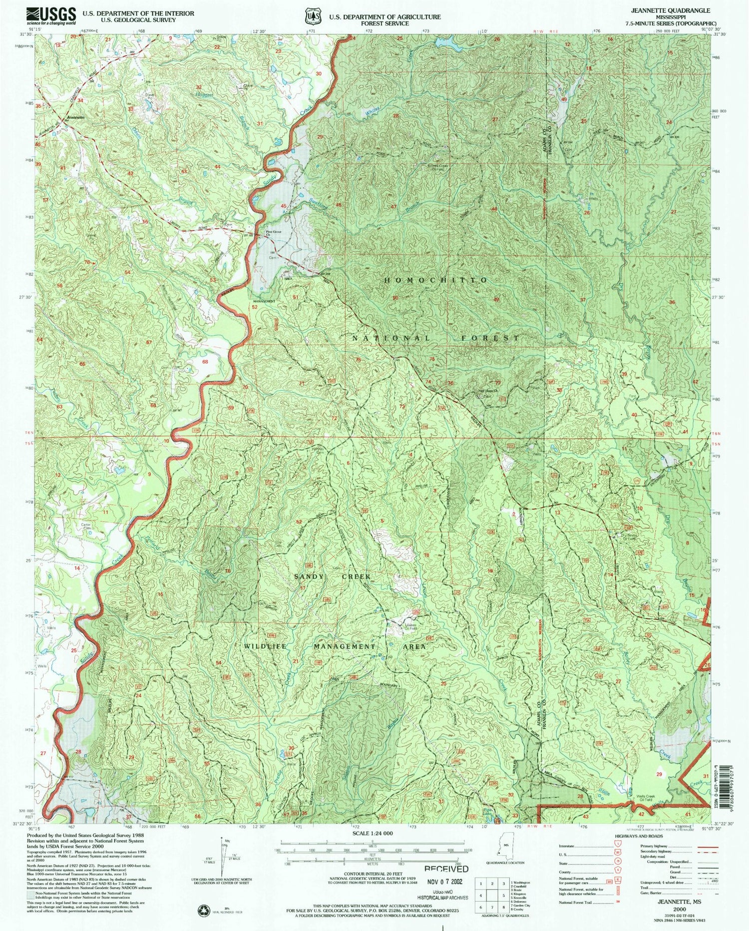 Classic USGS Jeannette Mississippi 7.5'x7.5' Topo Map Image