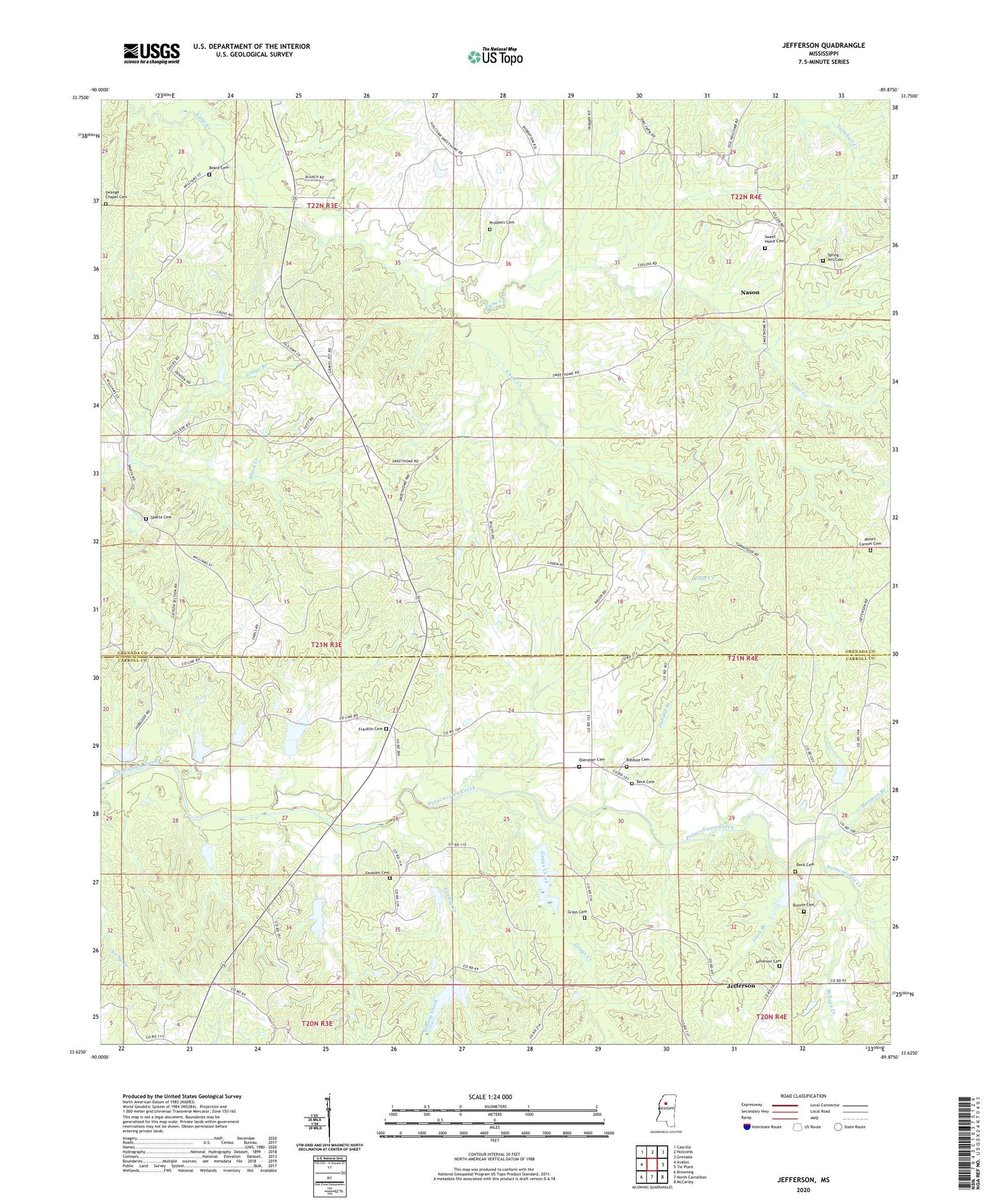Jefferson Mississippi US Topo Map Image