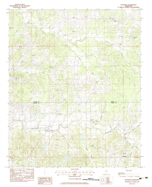 Classic USGS Jefferson Mississippi 7.5'x7.5' Topo Map Image