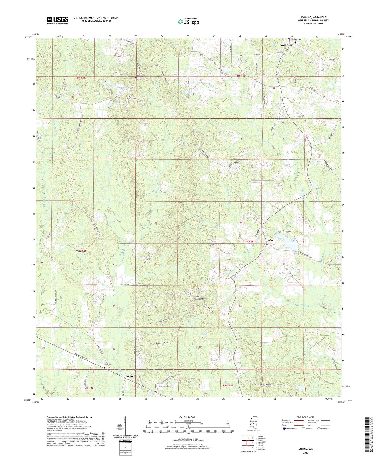 Johns Mississippi US Topo Map Image