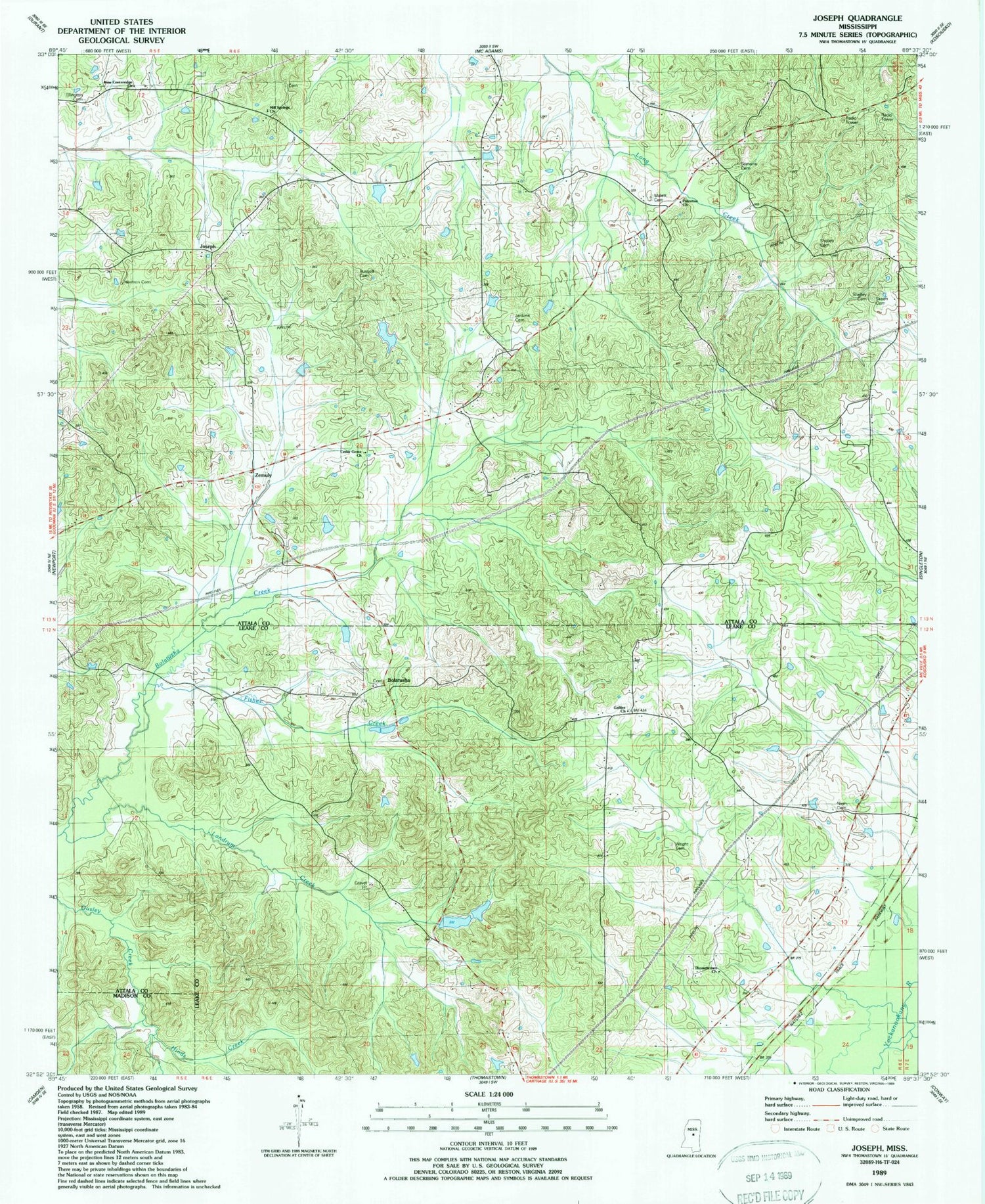 Classic USGS Joseph Mississippi 7.5'x7.5' Topo Map Image