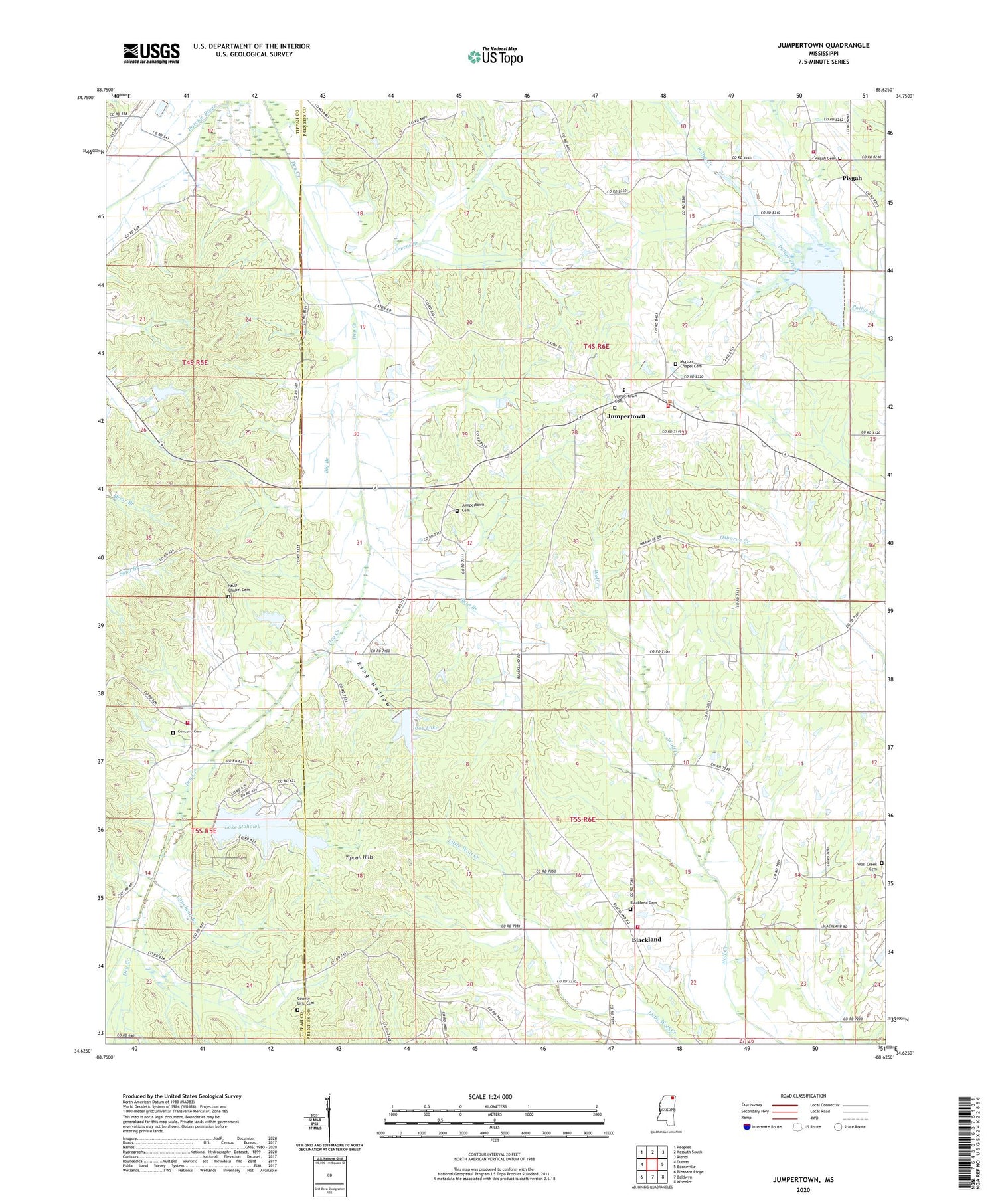 Jumpertown Mississippi US Topo Map Image