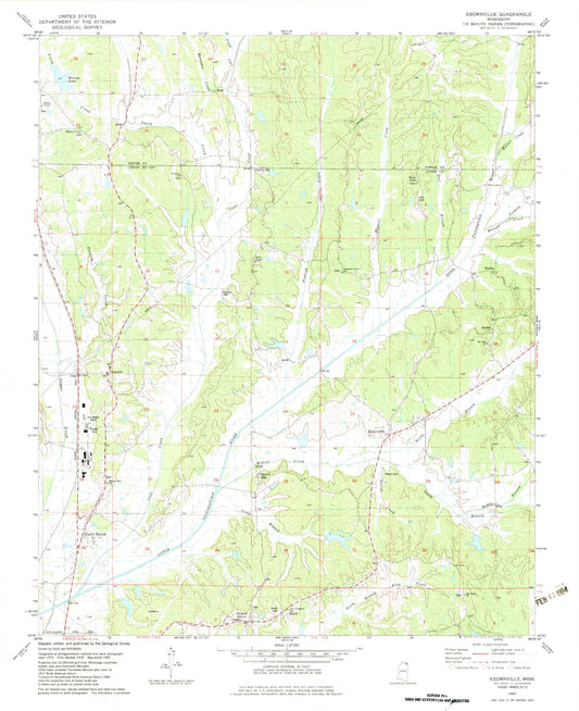 Classic USGS Keownville Mississippi 7.5'x7.5' Topo Map Image