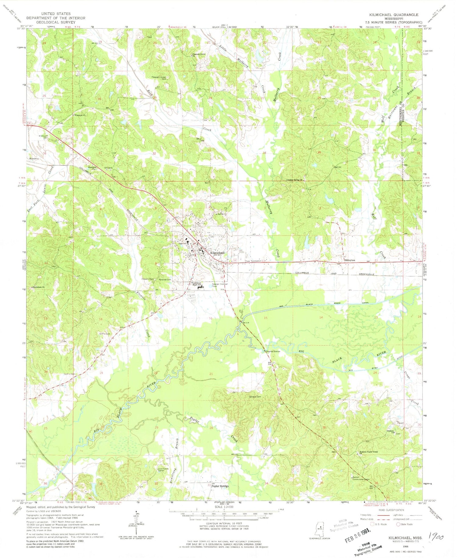 Classic USGS Kilmichael Mississippi 7.5'x7.5' Topo Map Image