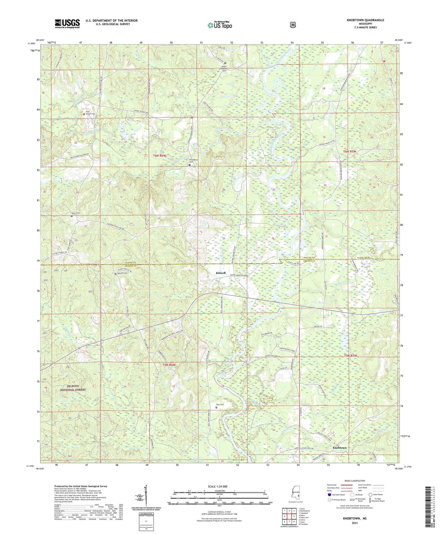 Knobtown Mississippi US Topo Map Image