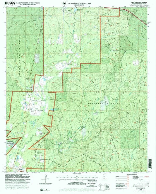 Classic USGS Knoxville Mississippi 7.5'x7.5' Topo Map Image
