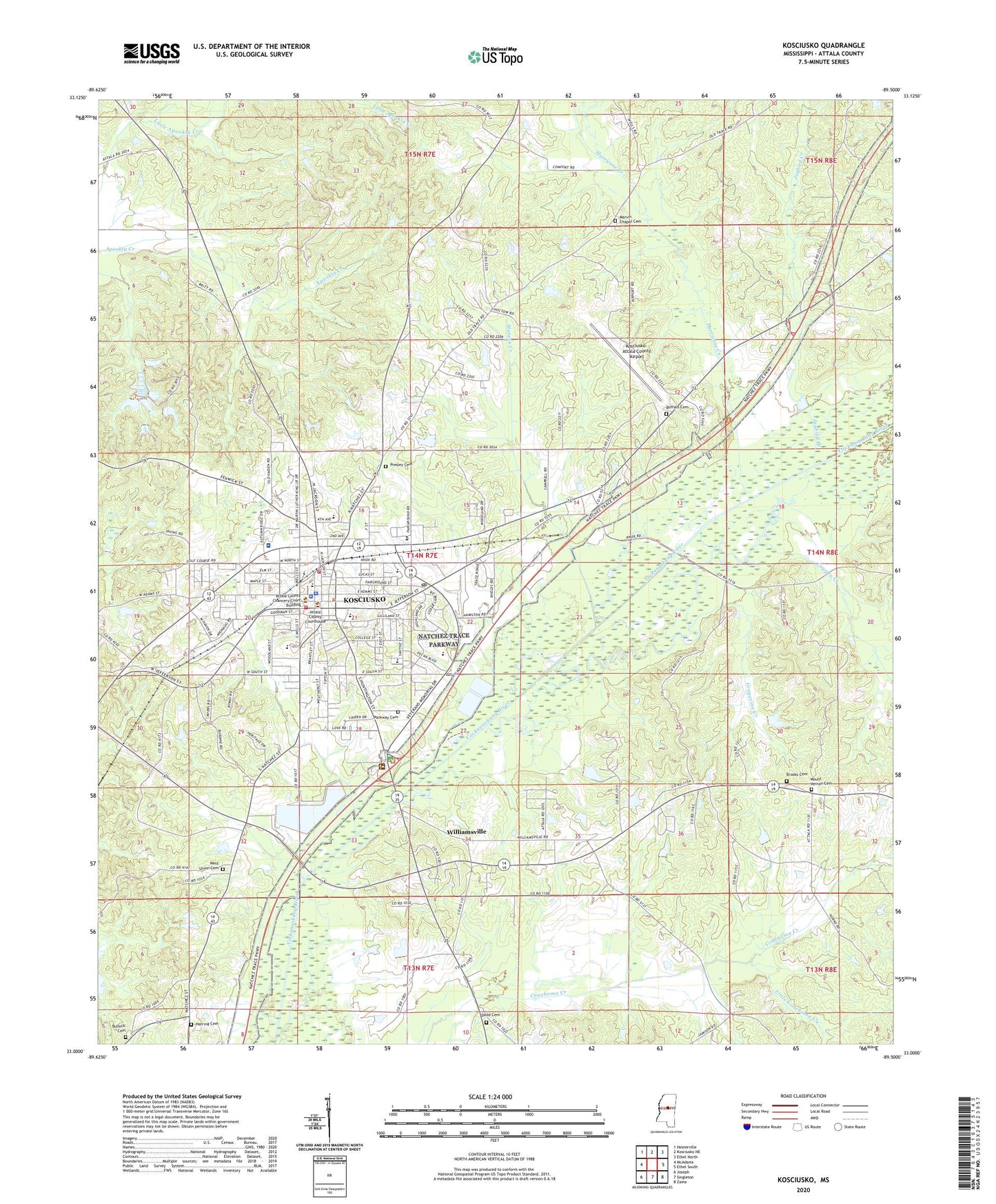Kosciusko Mississippi US Topo Map Image