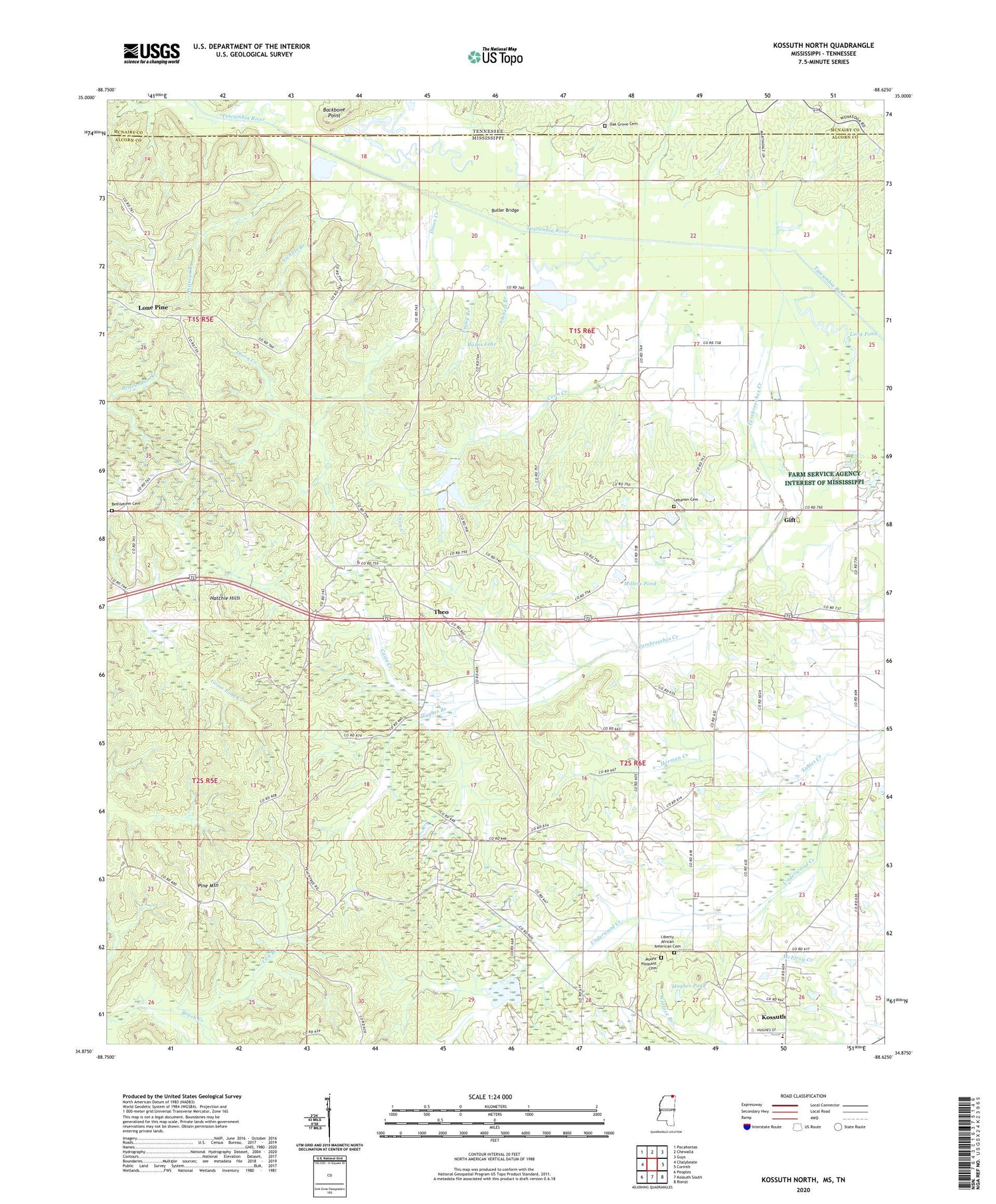 Kossuth North Mississippi US Topo Map Image