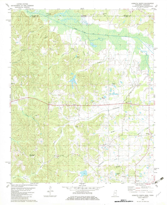 Classic USGS Kossuth North Mississippi 7.5'x7.5' Topo Map Image