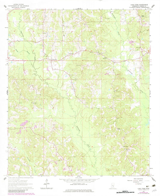 Classic USGS Lake Como Mississippi 7.5'x7.5' Topo Map Image