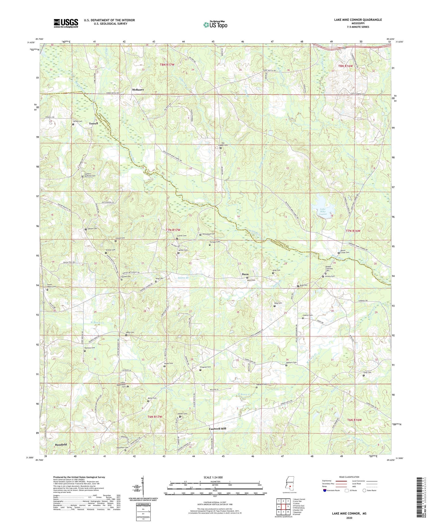 Lake Mike Connor Mississippi US Topo Map Image