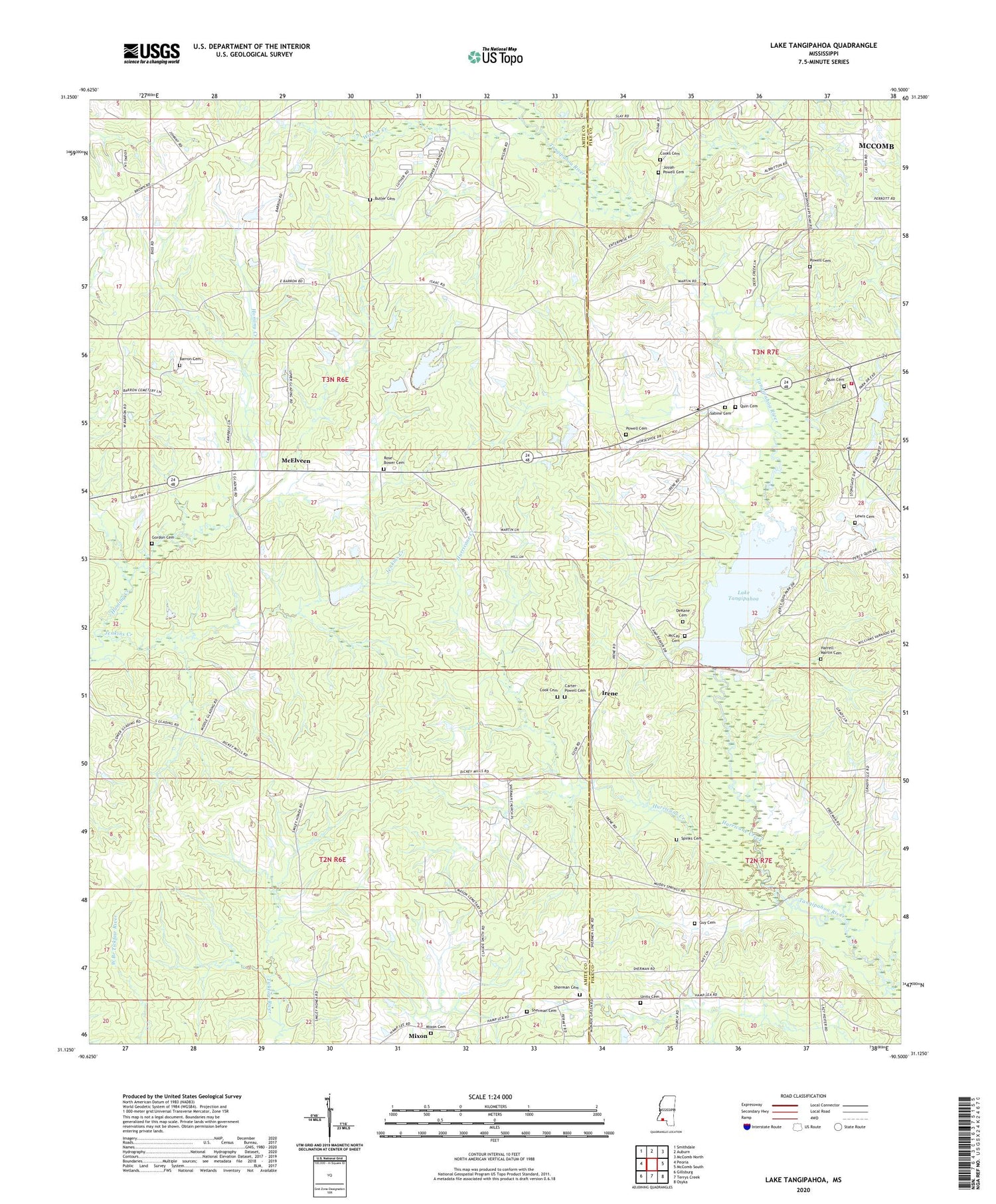 Lake Tangipahoa Mississippi US Topo Map Image