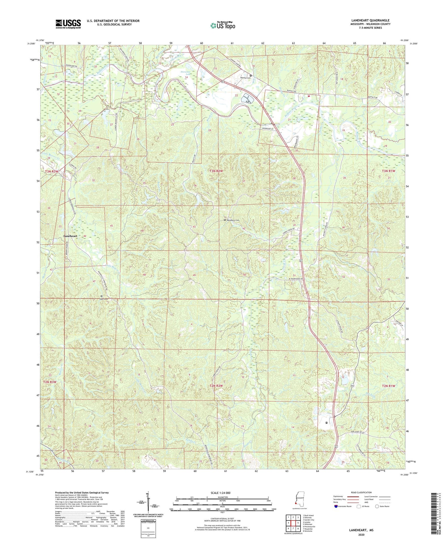 Laneheart Mississippi US Topo Map Image