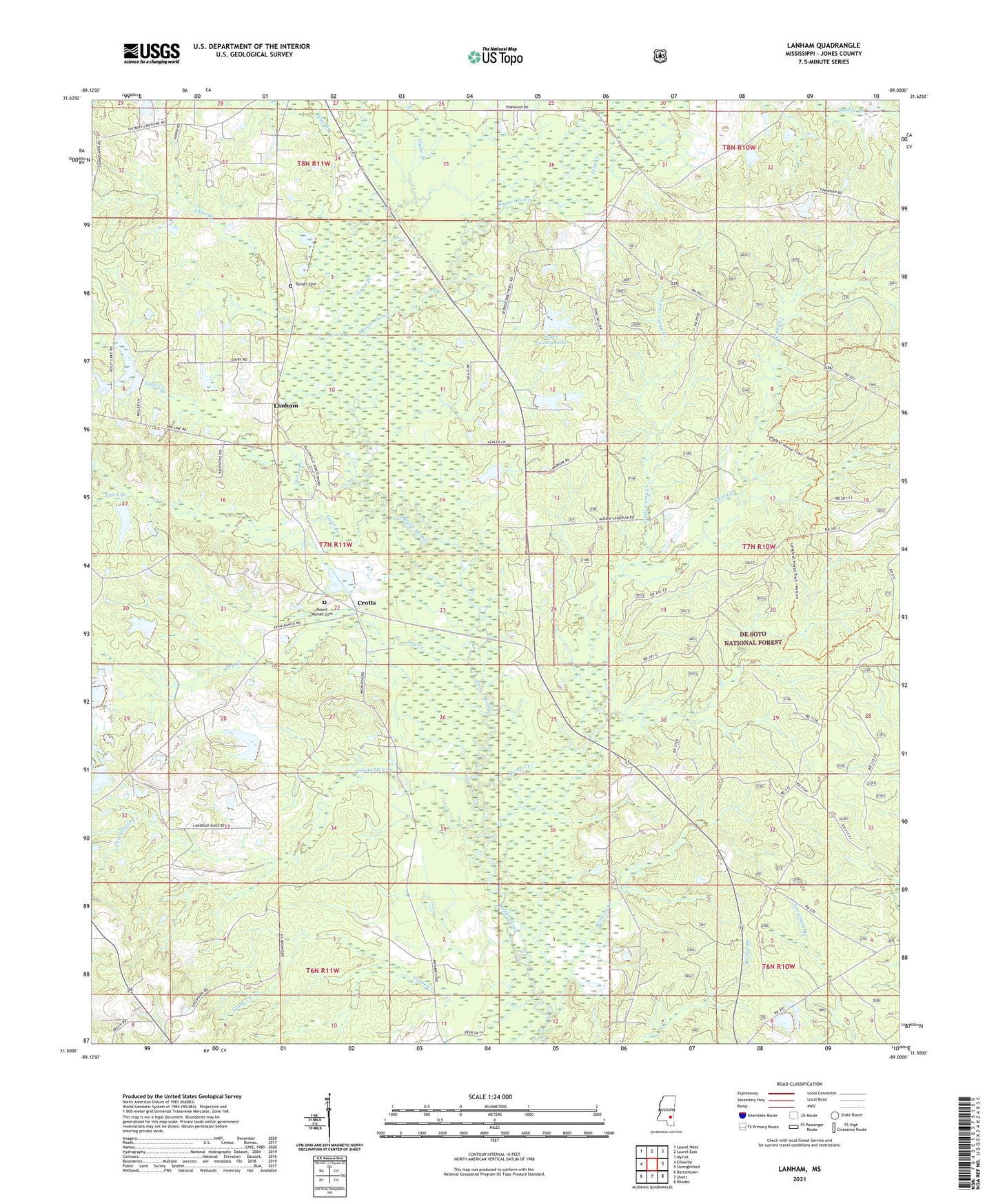 Lanham Mississippi US Topo Map Image