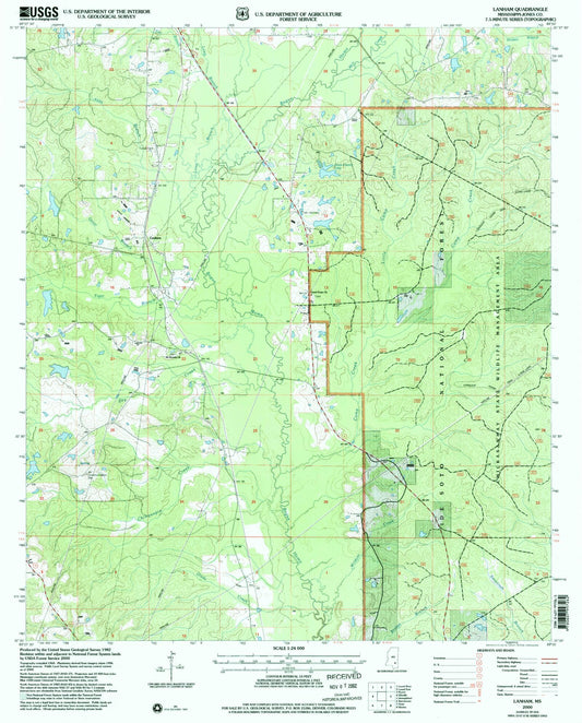 Classic USGS Lanham Mississippi 7.5'x7.5' Topo Map Image