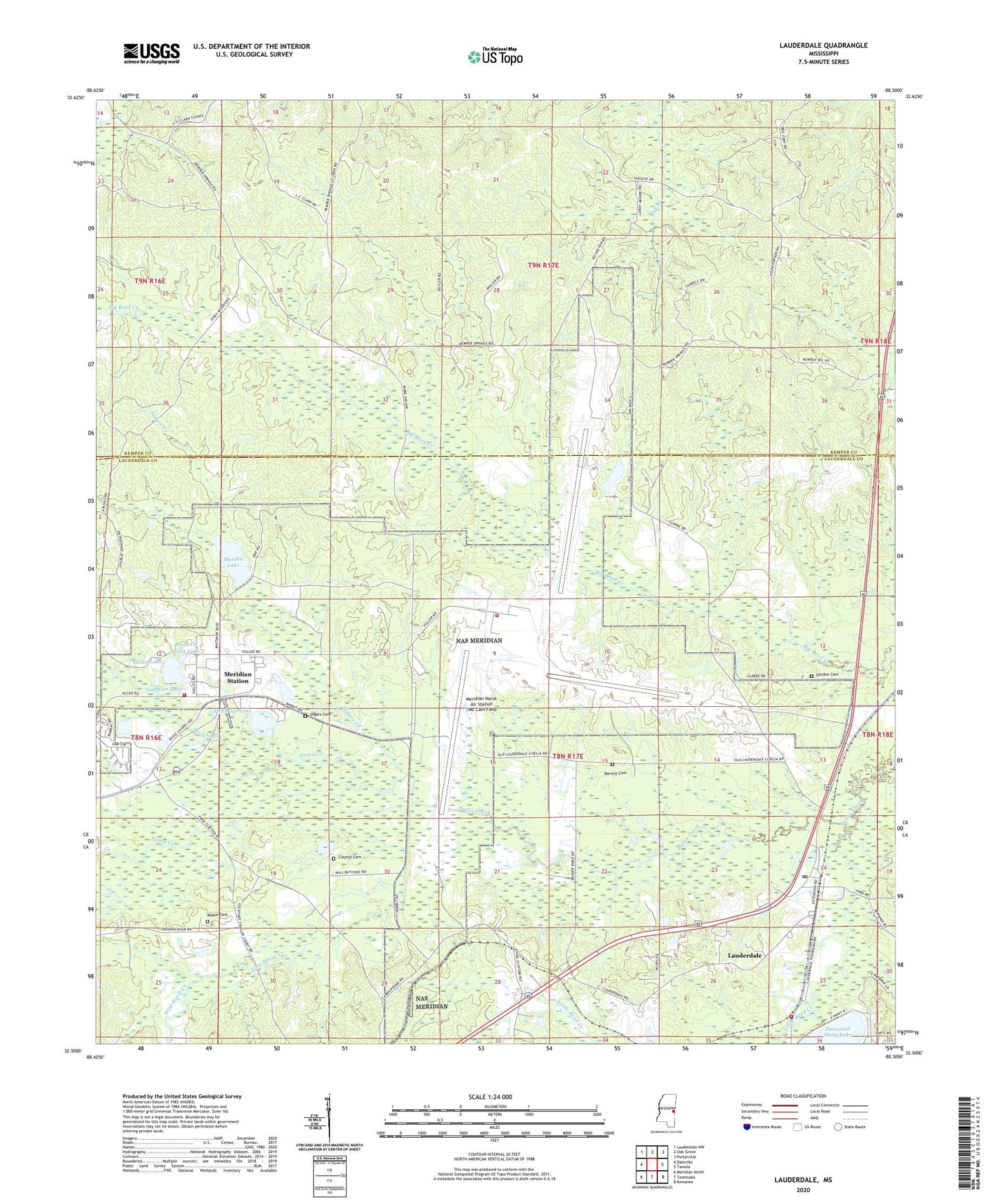 Lauderdale Mississippi US Topo Map Image