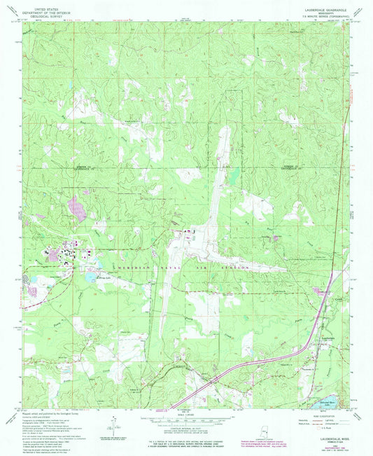 Classic USGS Lauderdale Mississippi 7.5'x7.5' Topo Map Image