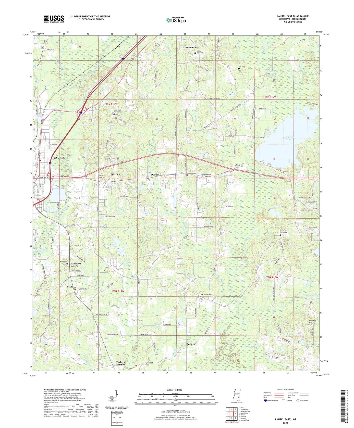 Laurel East Mississippi US Topo Map Image