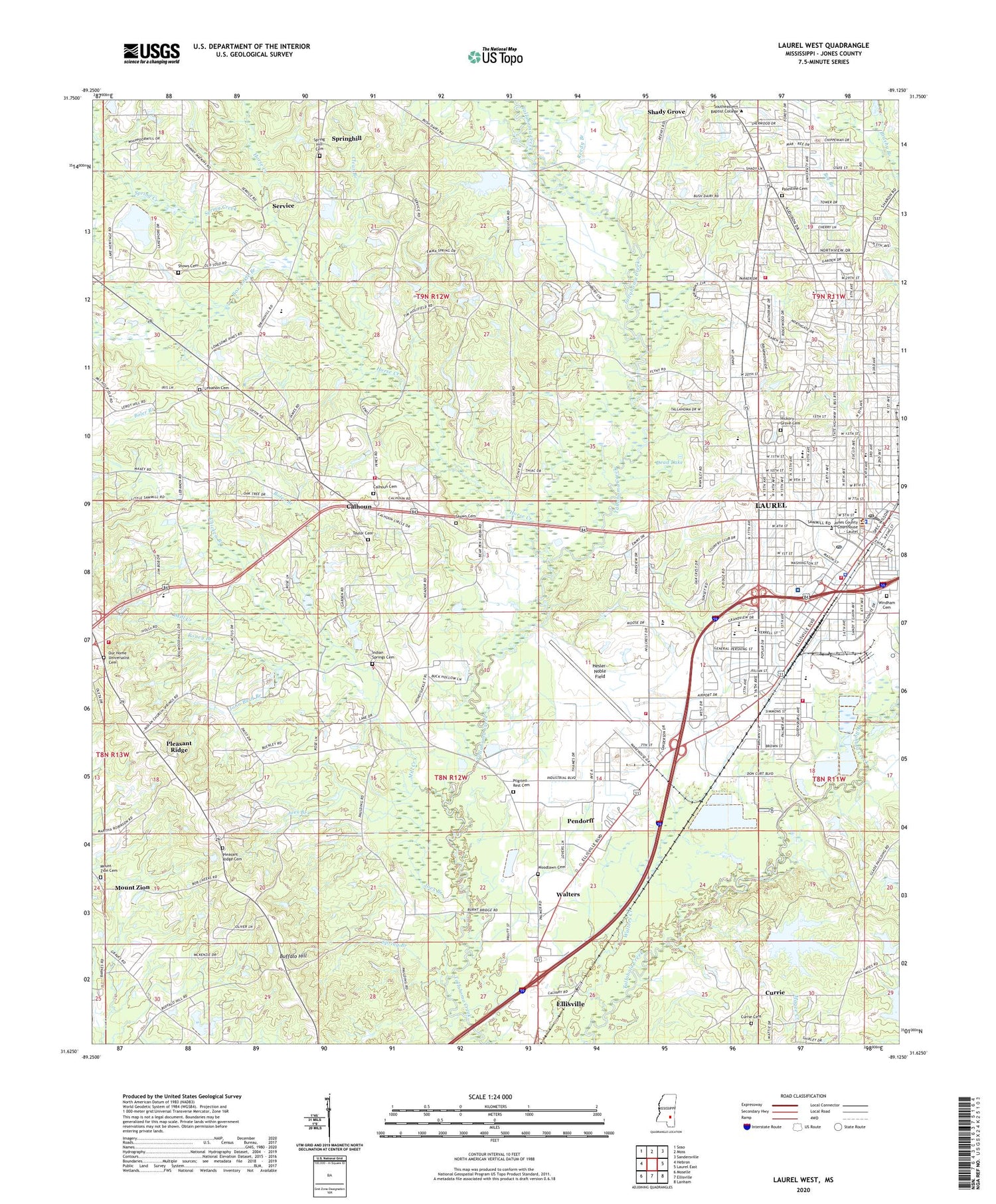 Laurel West Mississippi US Topo Map Image