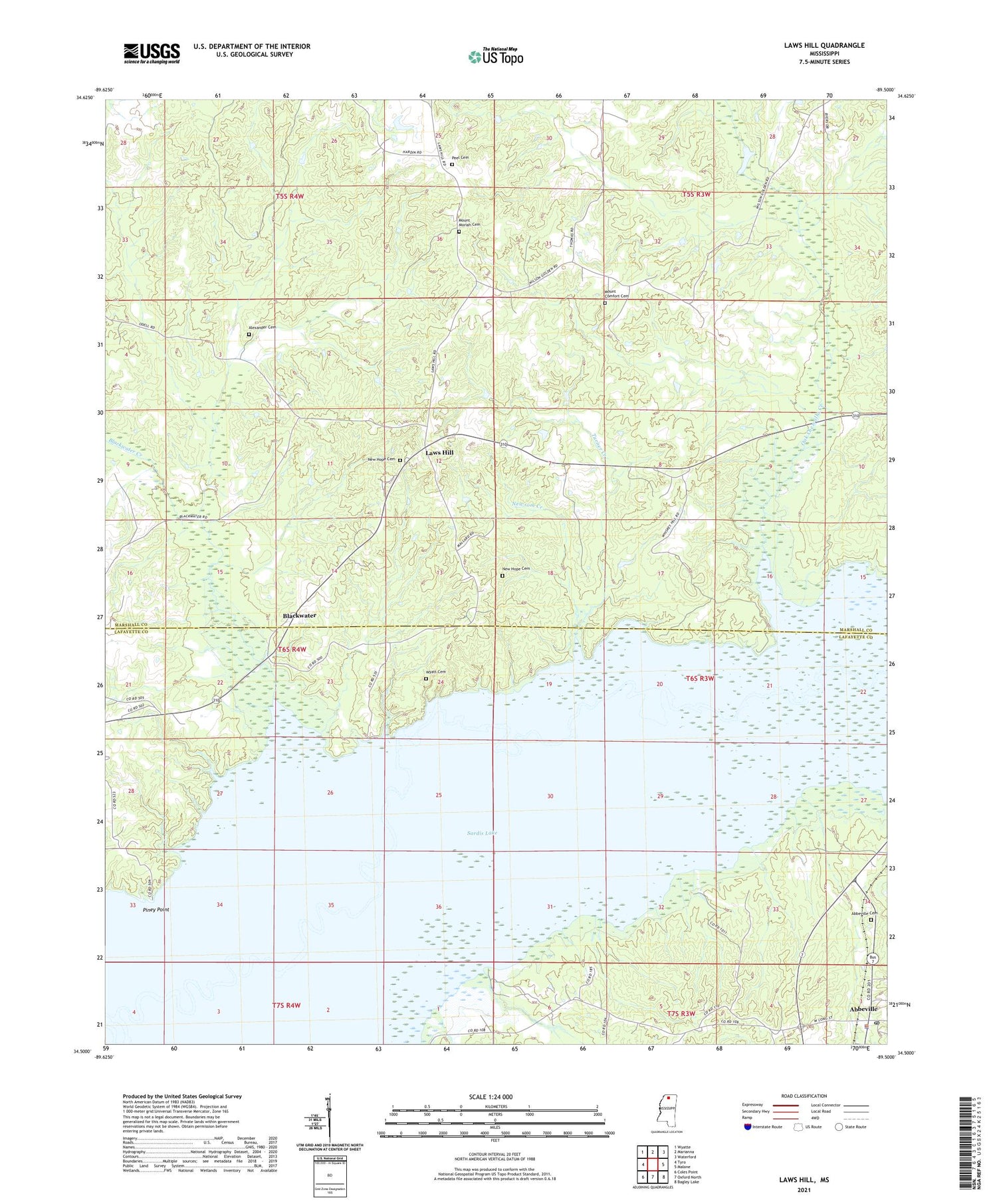 Laws Hill Mississippi US Topo Map Image