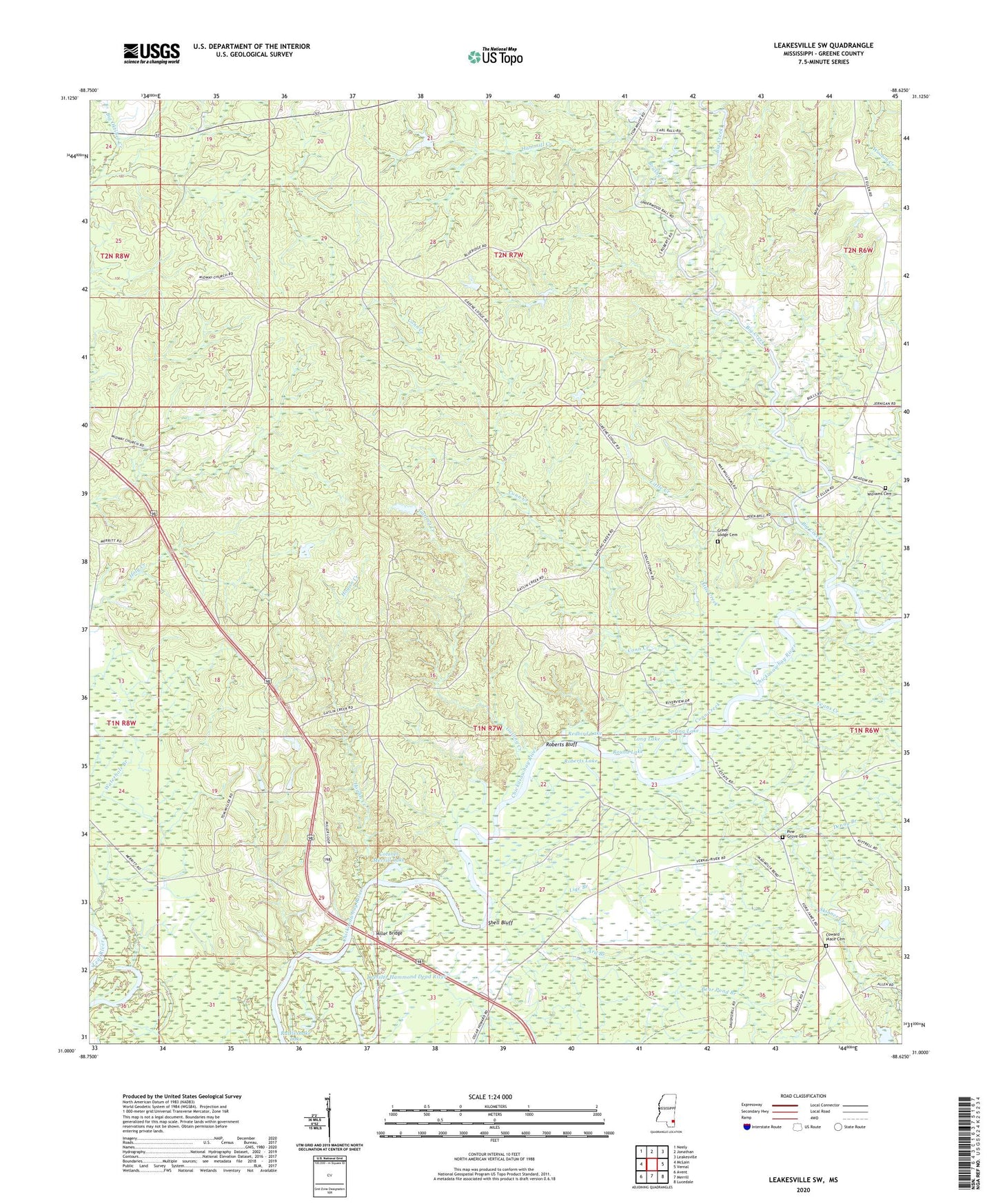 Leakesville SW Mississippi US Topo Map Image