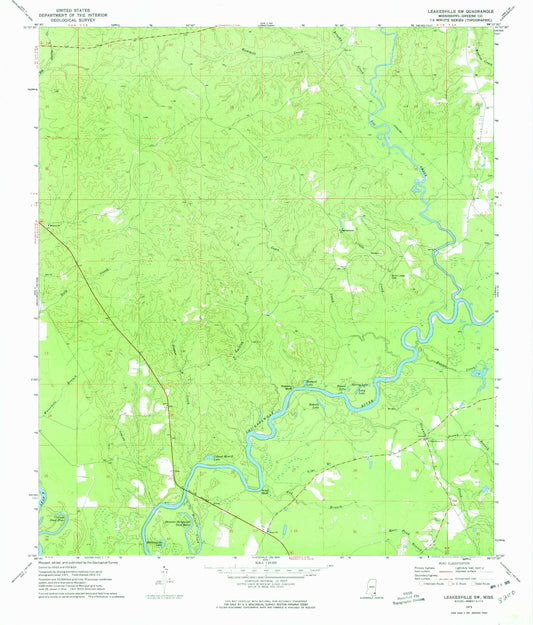 Classic USGS Leakesville SW Mississippi 7.5'x7.5' Topo Map Image