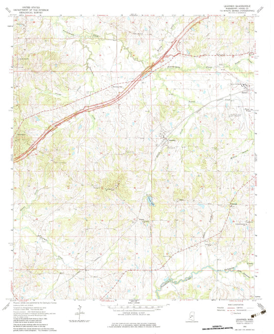 Classic USGS Learned Mississippi 7.5'x7.5' Topo Map Image