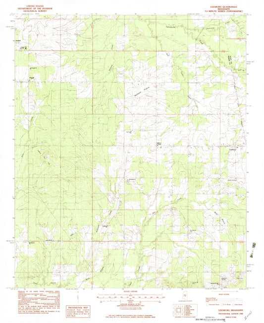 Classic USGS Leesburg Mississippi 7.5'x7.5' Topo Map Image