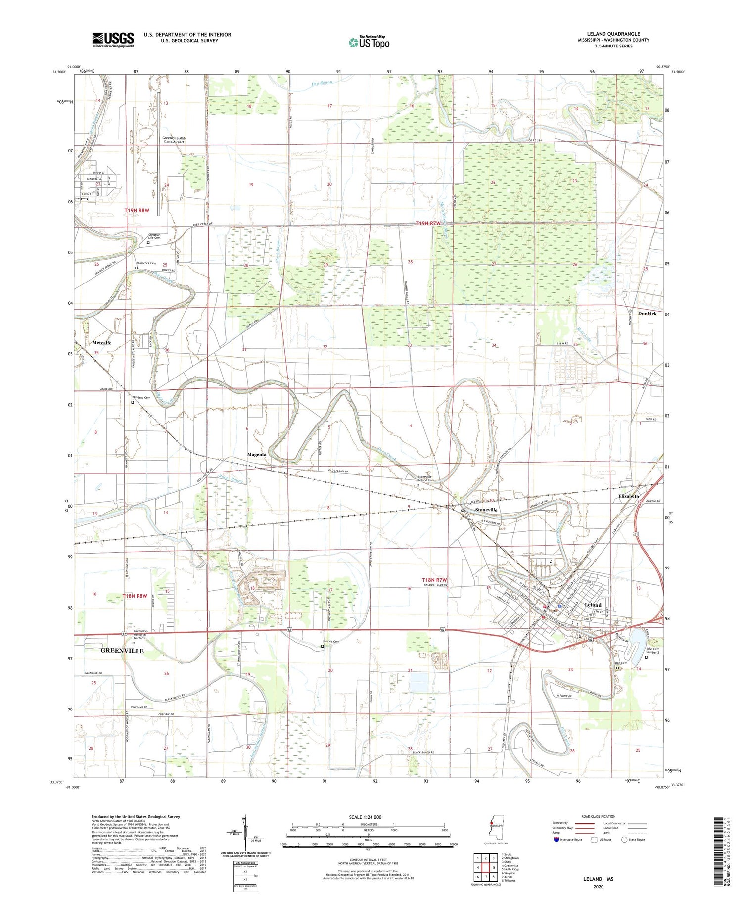Leland Mississippi US Topo Map Image