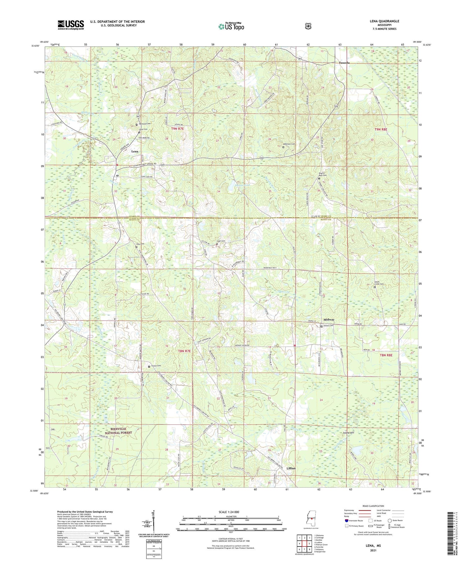 Lena Mississippi US Topo Map Image