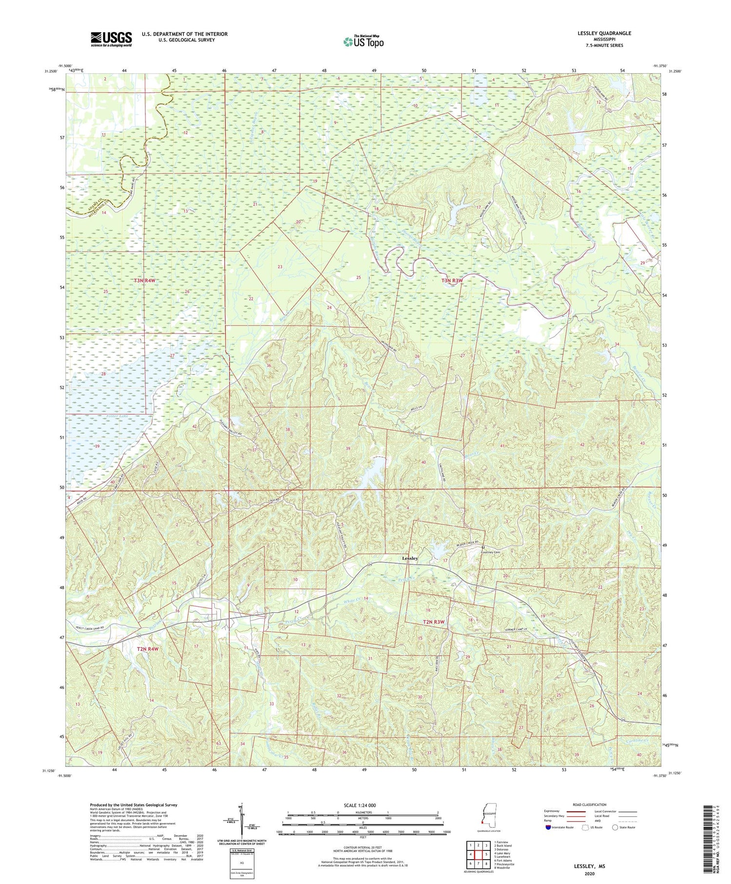 Lessley Mississippi US Topo Map Image