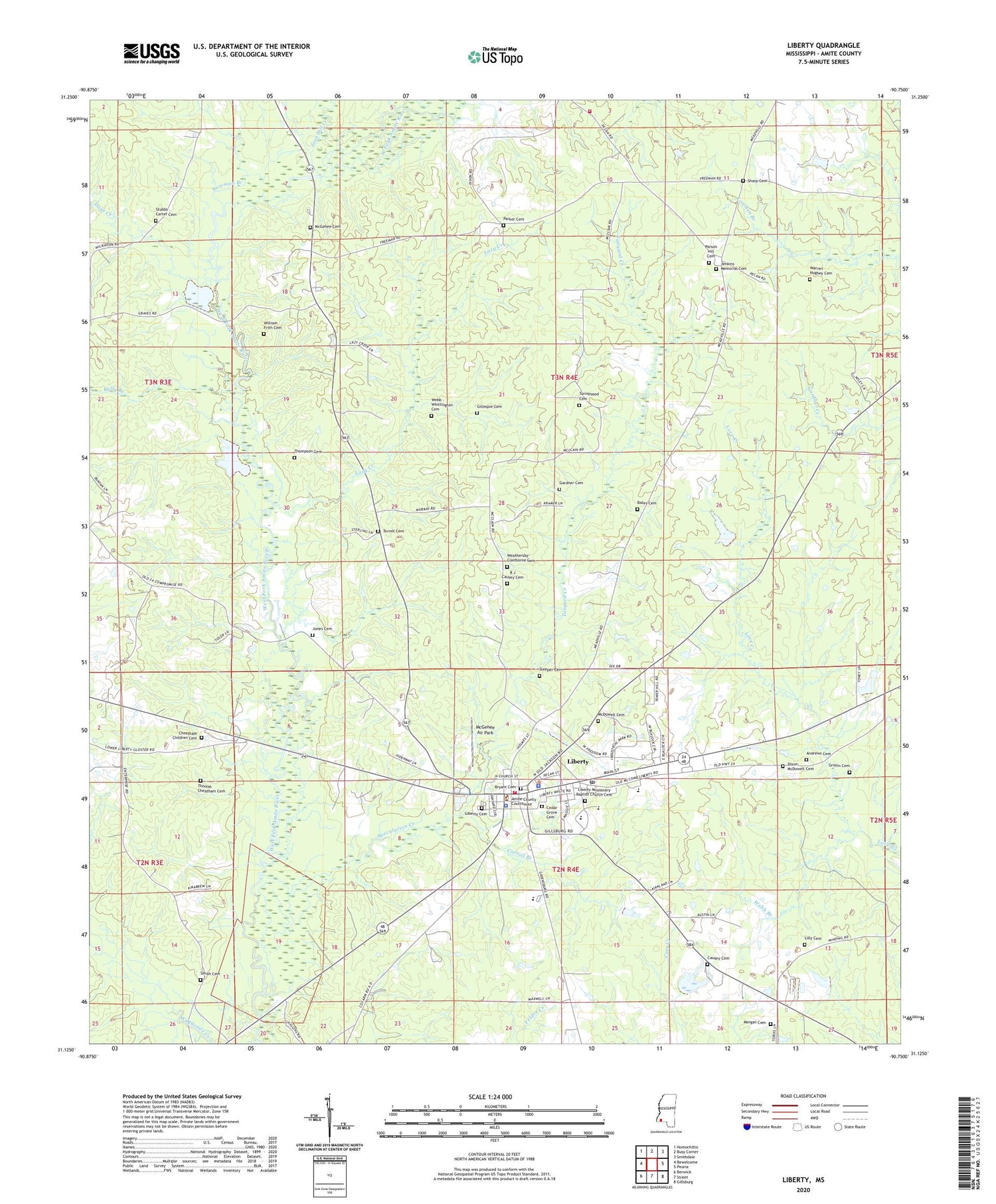 Liberty Mississippi US Topo Map Image